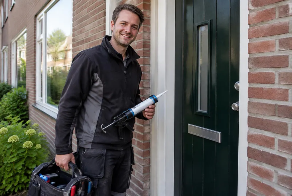 Vakman van Kitbedrijf Swifterbant bij de voordeur van een woning